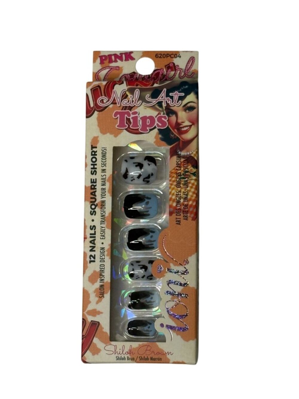Ioni Pink Cowgirl Shiloh Brown Press On Nail Art Tips Square Short New